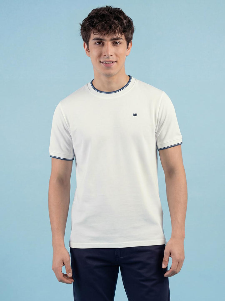 White Half Sleeve Crew Neck Men's T-shirt