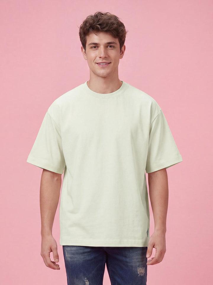 Beige Oversized Fit Half Sleeve Crew Neck Men's T-shirt by Being Human Clothing