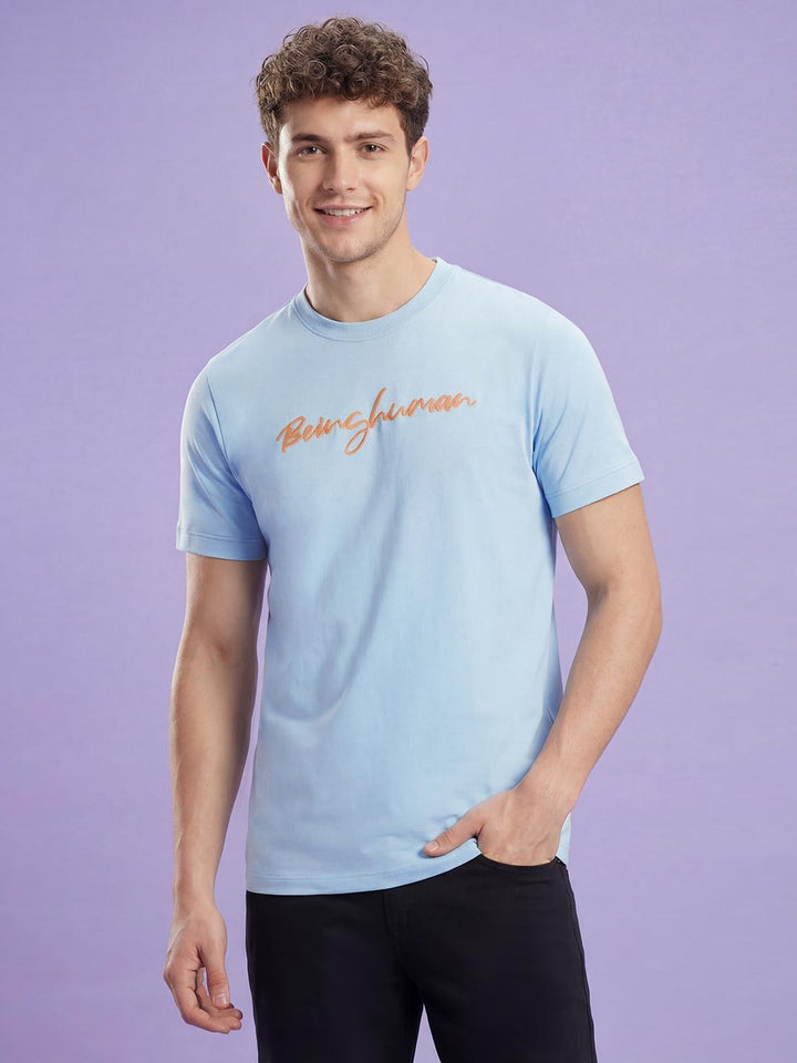 Sky Blue Moderno Fit Half Sleeve Crew Neck Men's T-shirt