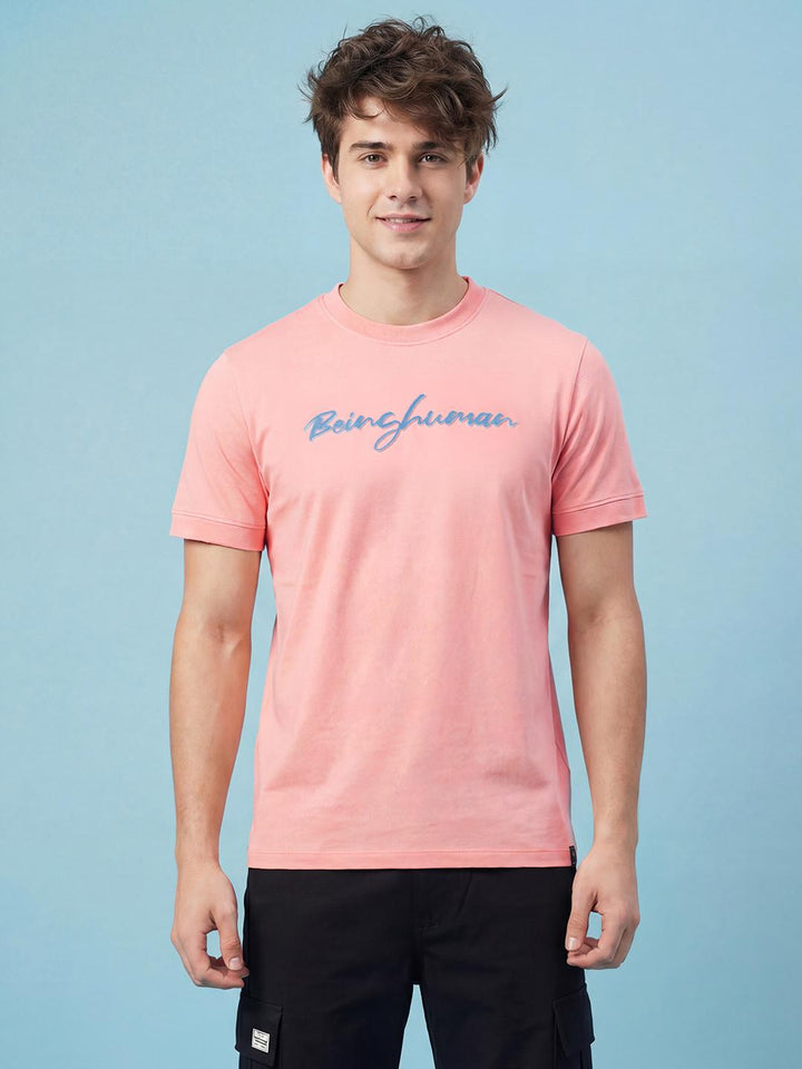 Pink Moderno Fit Typographic Crew Neck Men's T-shirt