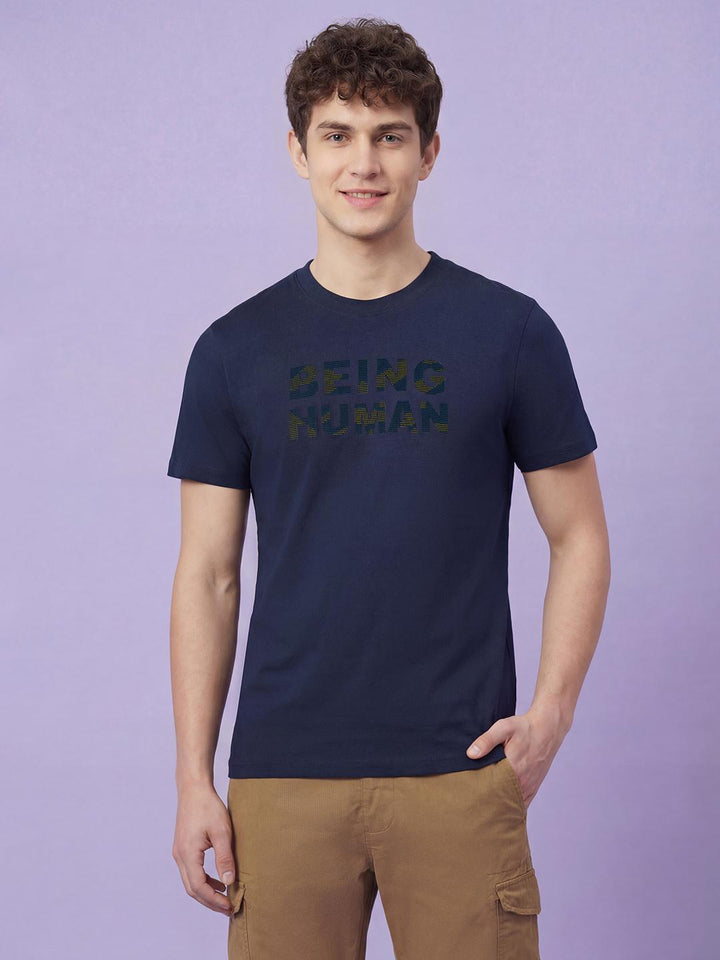 Dark Blue Moderno Fit Half Sleeve Crew Neck Men's T-shirt