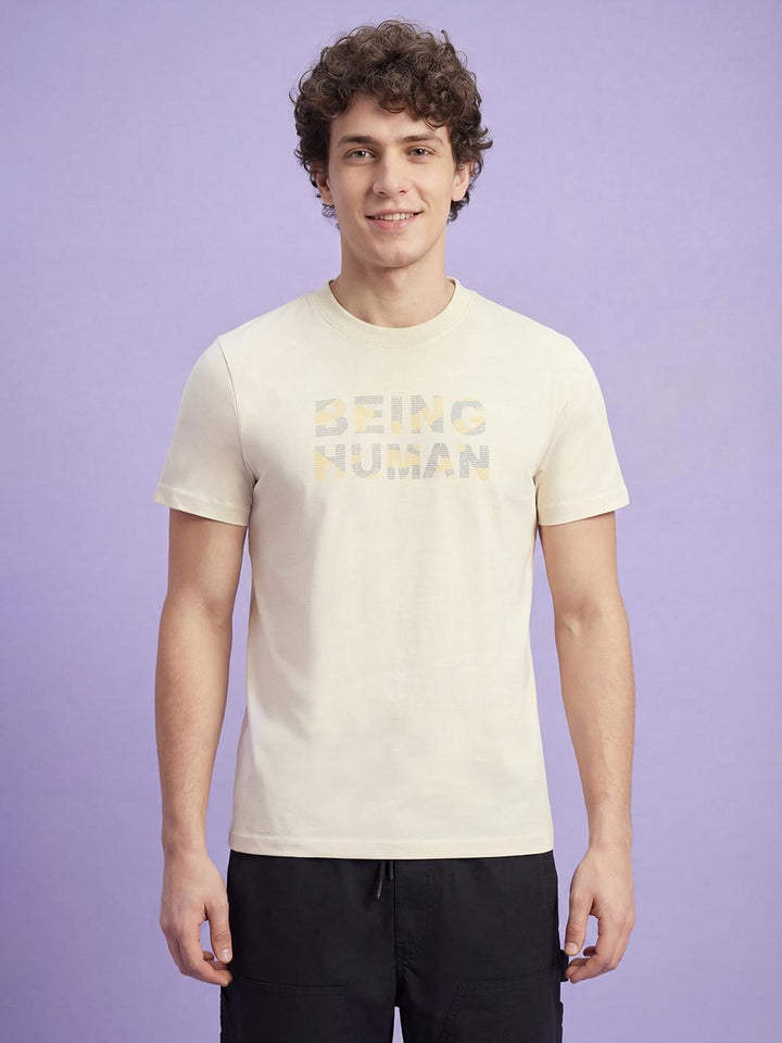 Cream Moderno Fit Half Sleeve Crew Neck Men's T-shirt