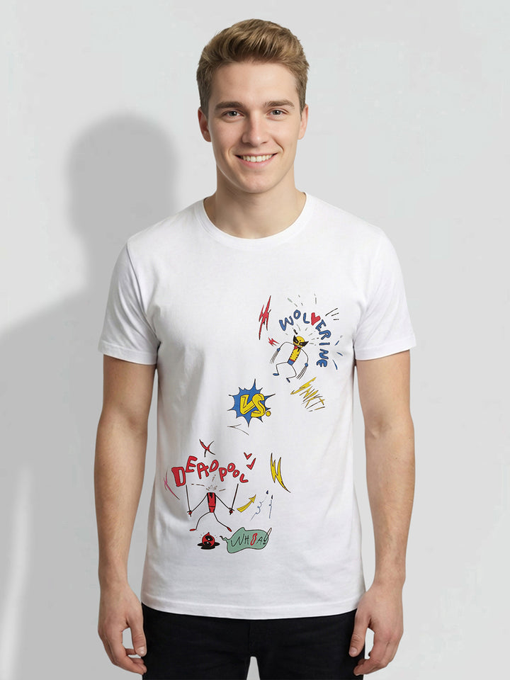 White Easy Fit Men's Deadpool Graphic Crew Neck T-Shirt by Being Human Clothing