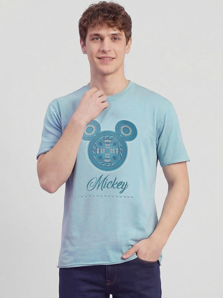 Blue Mickey Half Sleeve Crew Neck Men's T-shirt by Being Human Clothing.