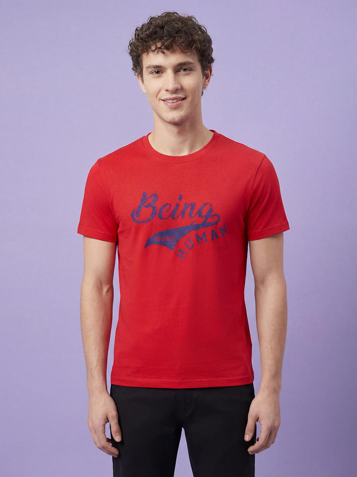 Red Typographic Moderno Fit Half Sleeve Men's T-shirt