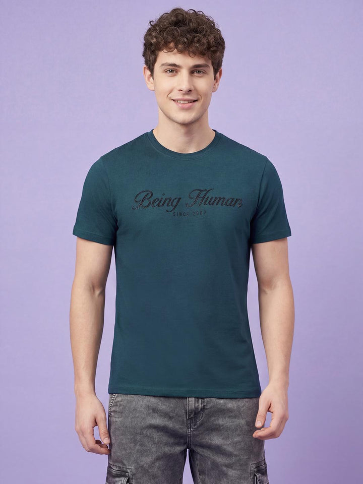 Blue Moderno Fit Typographic Crew Neck Men's T-shirt