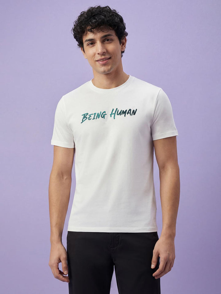 White Typographic Half Sleeve Crew Neck Men's T-shirt