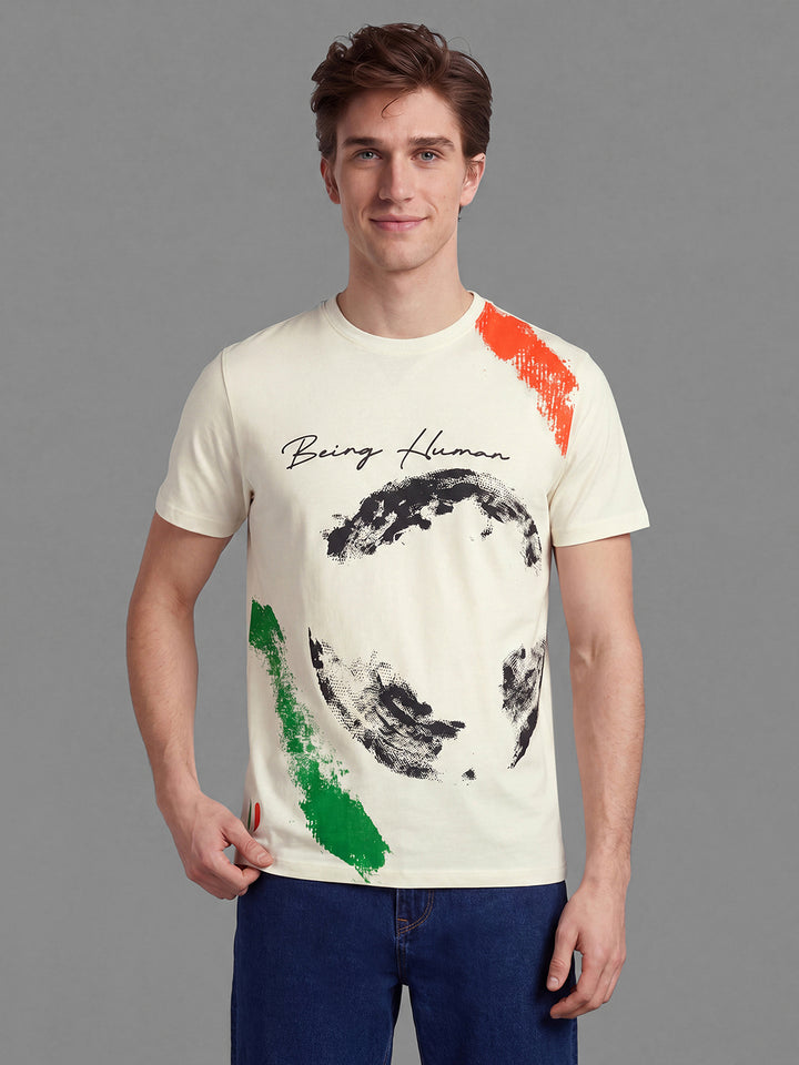 Off White Moderno Fit Graphic Print Half Sleeve Crew Neck Men's T-shirt by Being Human Clothing