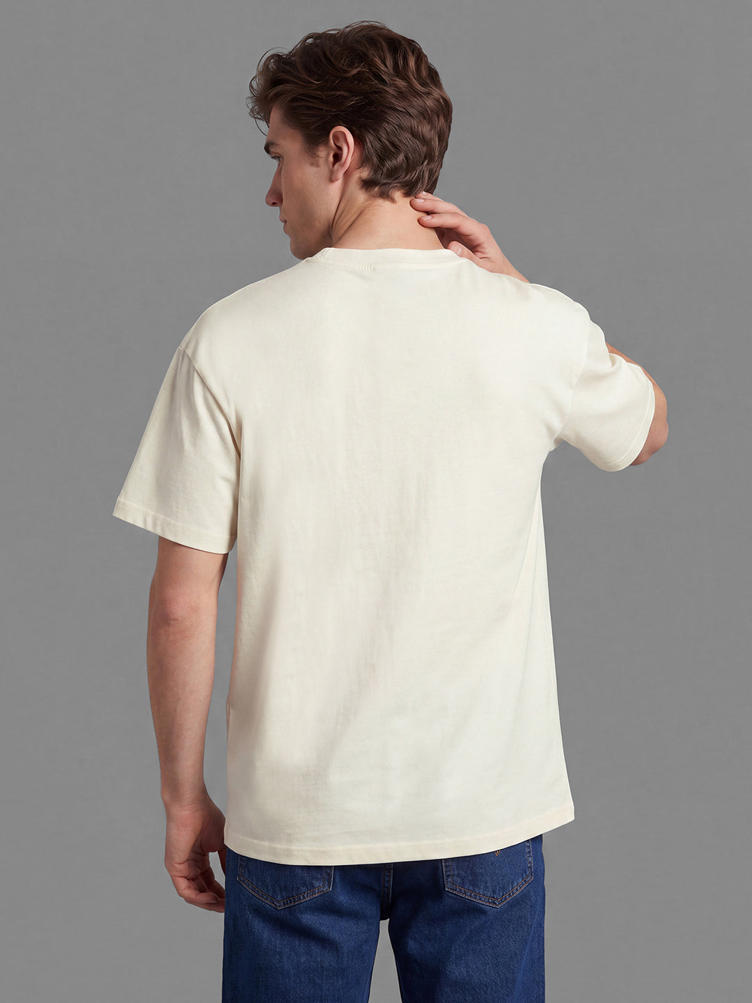 Off White Moderno Fit Graphic Print Half Sleeve Crew Neck Men's T-shirt by Being Human Clothing