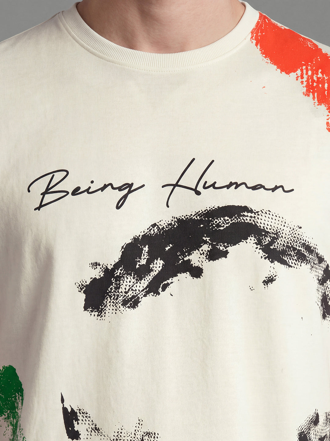 Off White Moderno Fit Graphic Print Half Sleeve Crew Neck Men's T-shirt by Being Human Clothing