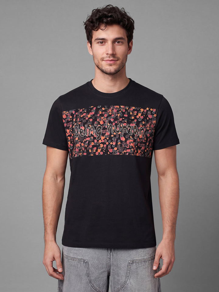 Black Moderno Fit Graphic Print Short Sleeves Crew Neck Men's T-shirt by Being Human Clothing