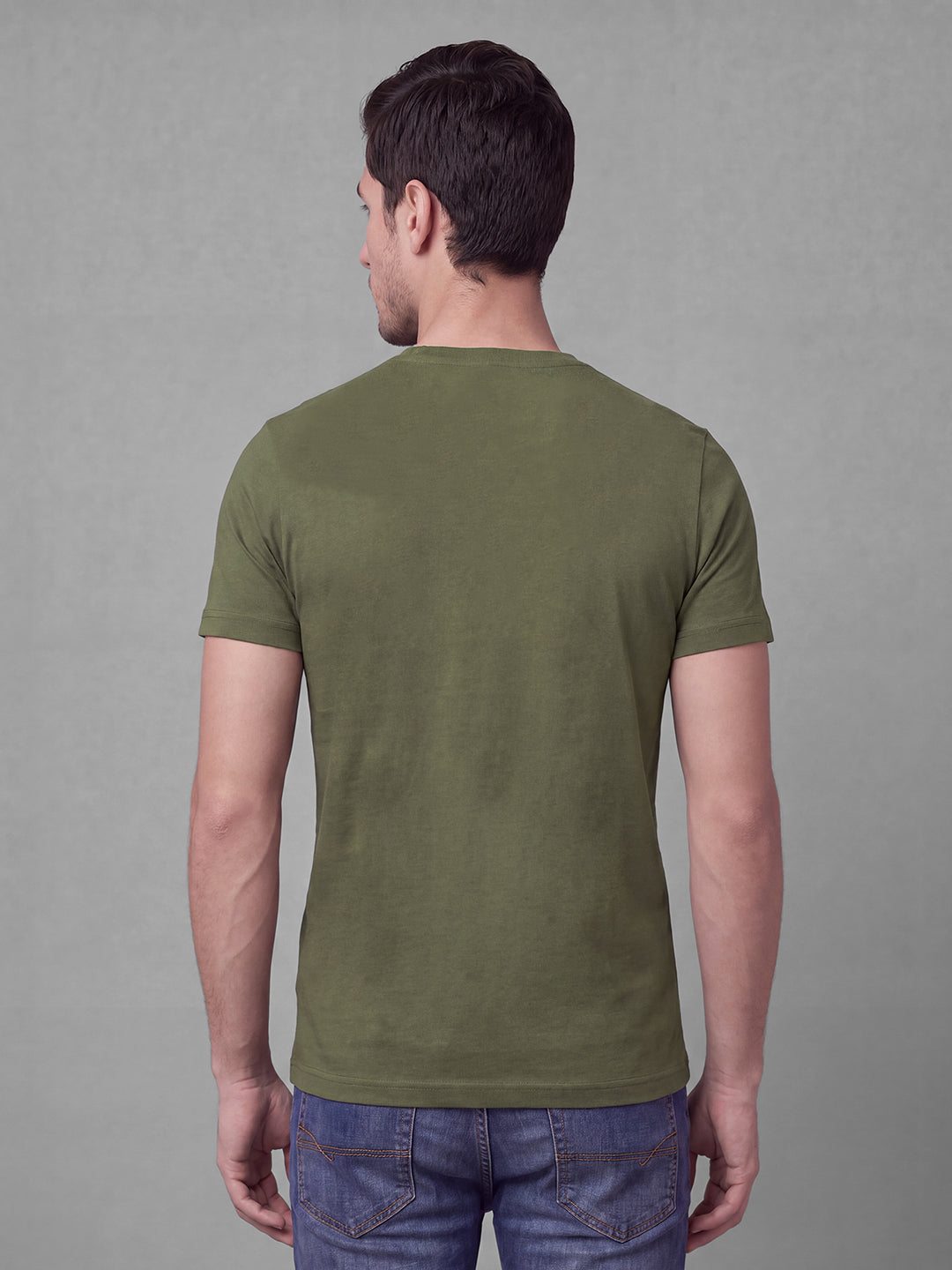Olive Moderno Fit Typography Short Sleeves Crew Neck Men's T-shirt by Being Human Clothing