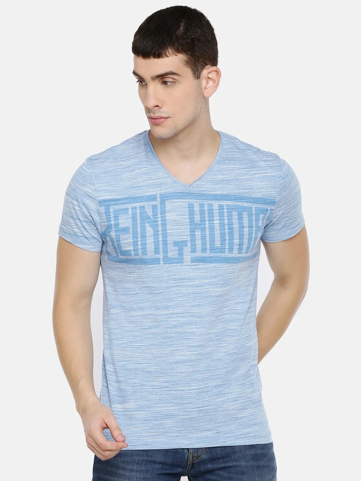 Blue Slim Fit Men's Short Sleeves T-Shirt by Being Human Clothing