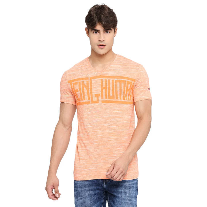 Light Orange Slim Fit Men's Short Sleeves T-Shirt by Being Human Clothing