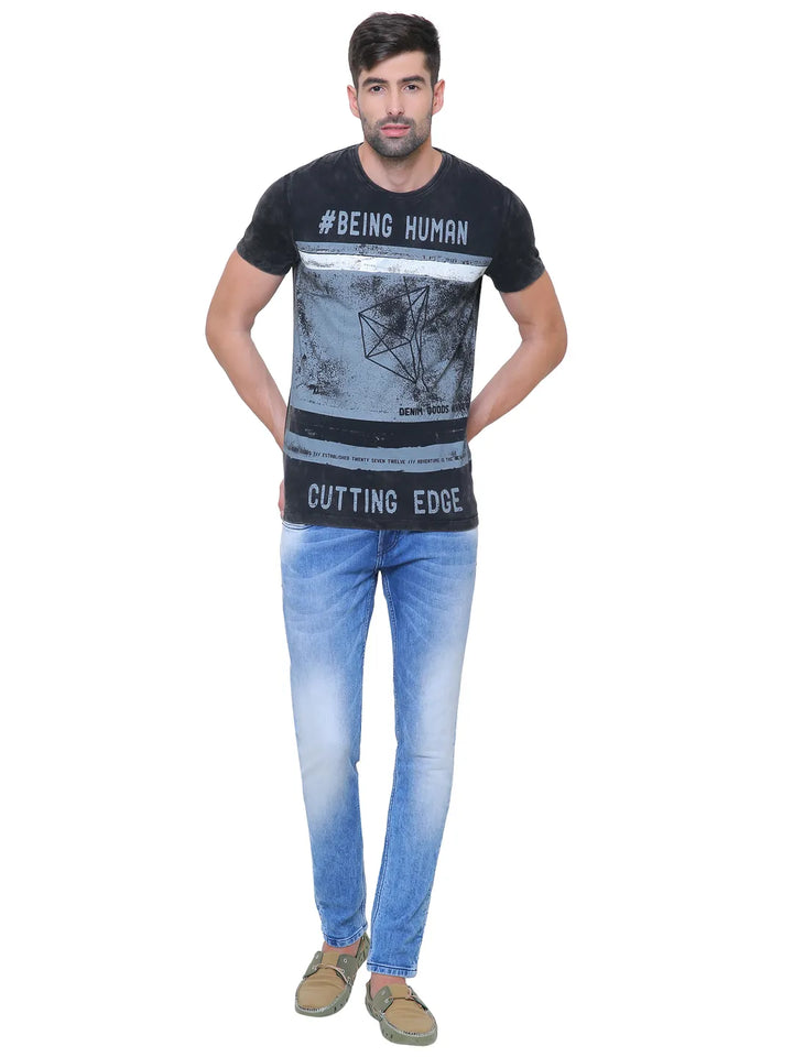 Black Regular Fit Men's Short Sleeves T-Shirt by Being Human Clothing