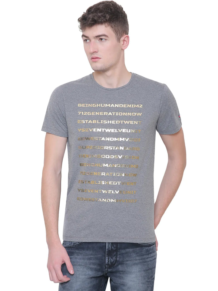 Grey Slim Fit Men's Short Sleeves T-Shirt by Being Human Clothing