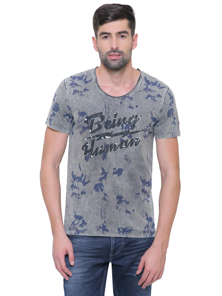 Grey Regular Fit Men's Short Sleeves T-Shirt by Being Human Clothing