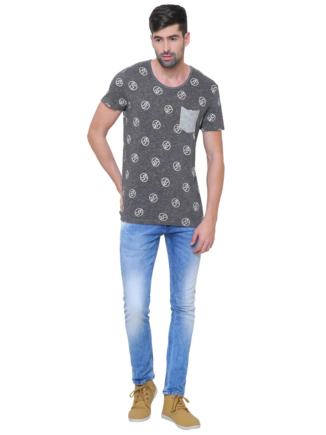 Grey Regular Fit Men's Short Sleeves T-Shirt by Being Human Clothing