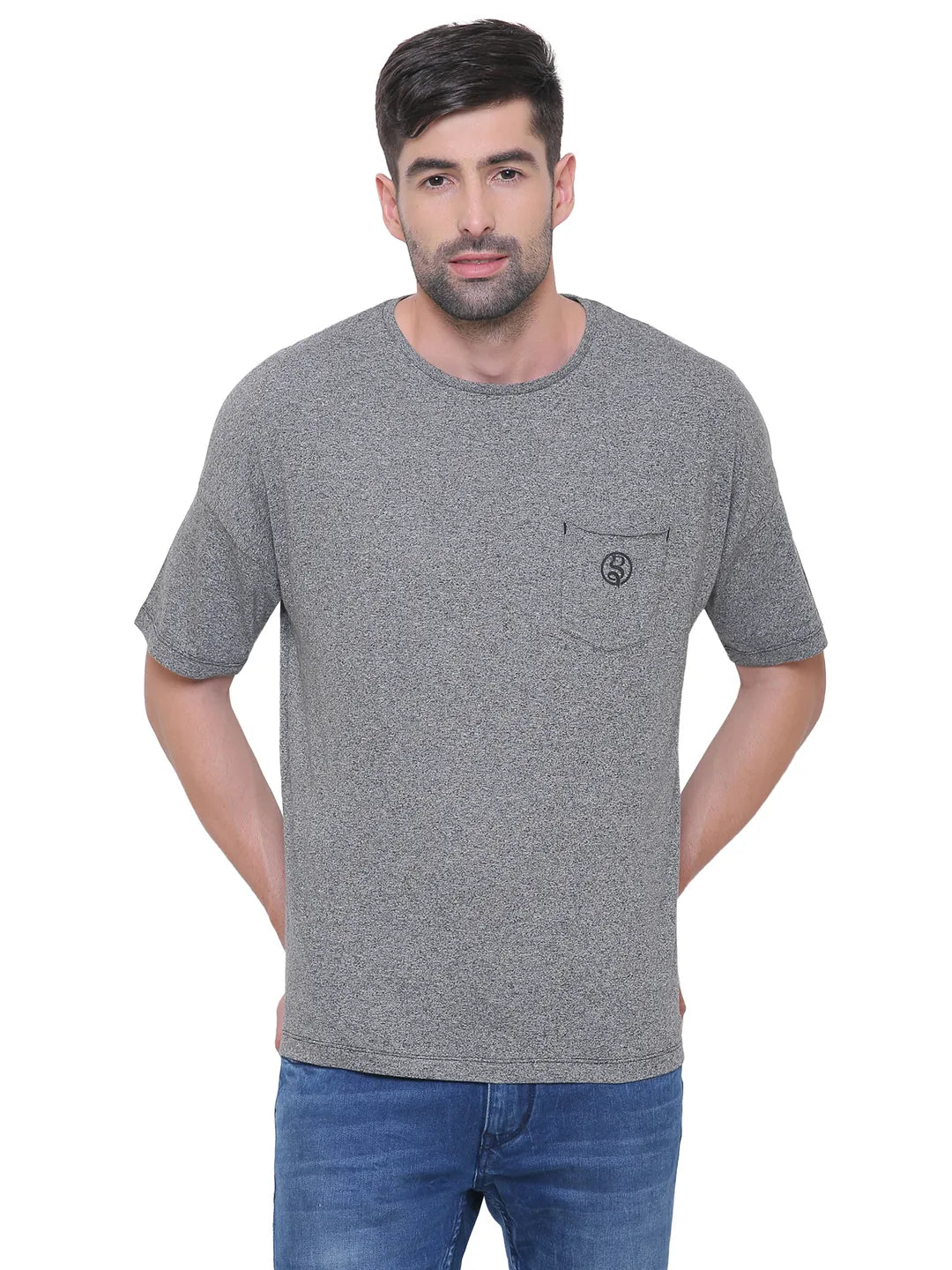 Grey Regular Fit Round Neck Men's T-Shirt by Being Human Clothing