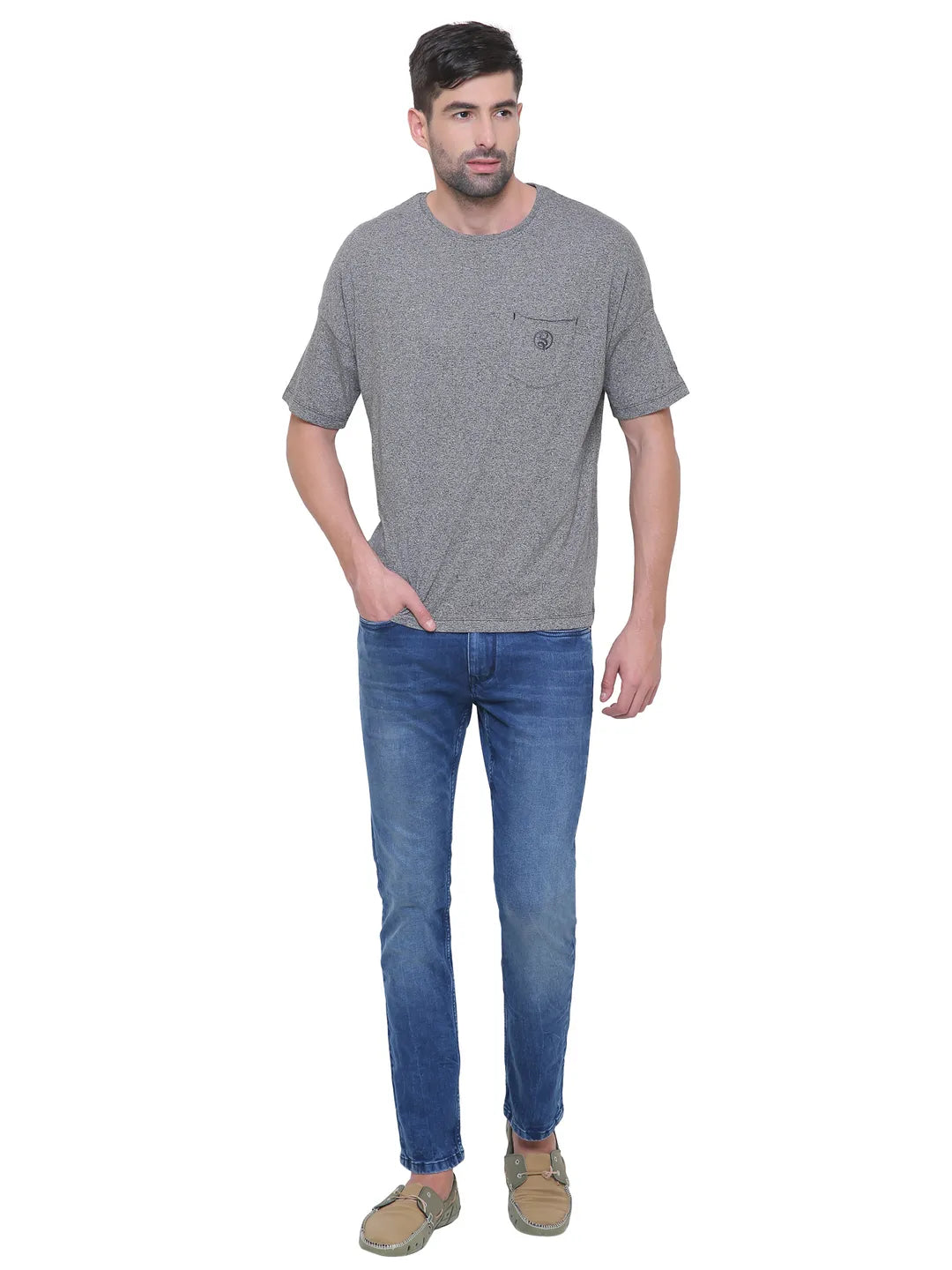 Grey Regular Fit Round Neck Men's T-Shirt by Being Human Clothing