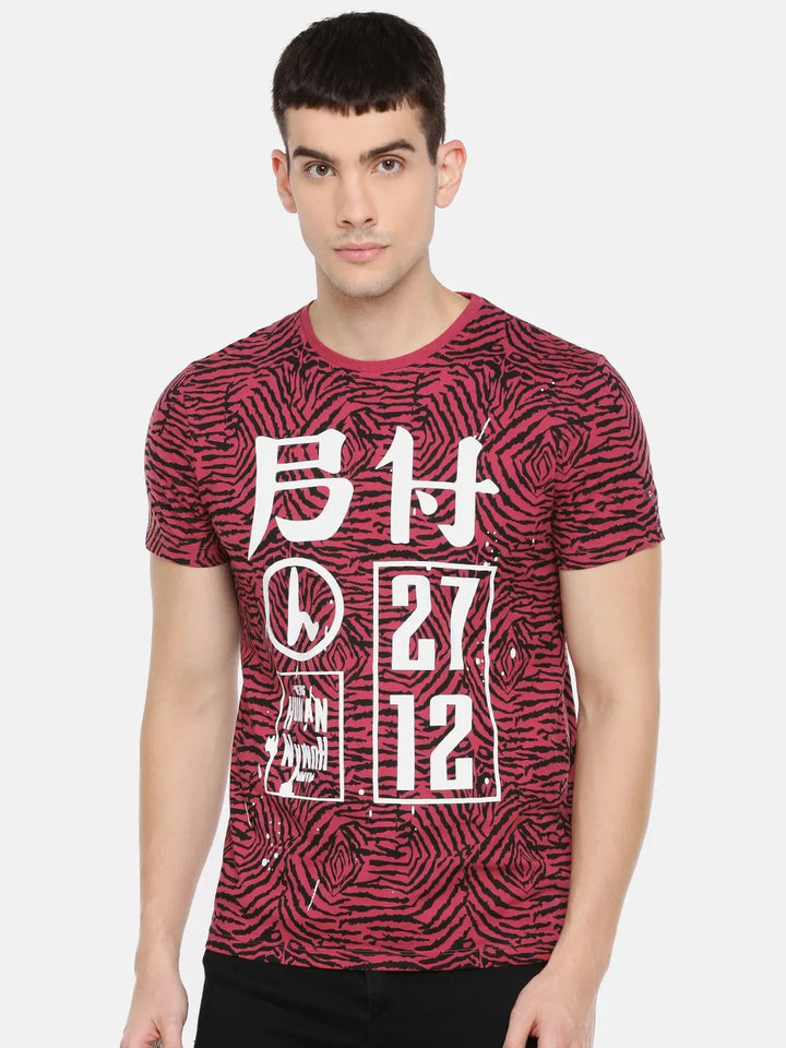 Miniral Red Regular Fit Round Neck Men's T-Shirt by Being Human Clothing
