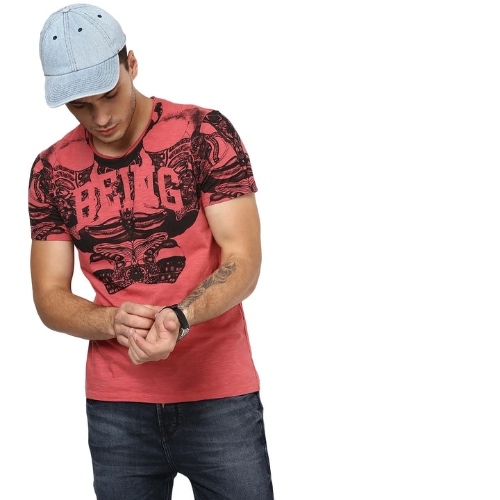 Red Regular Fit Men's Short Sleeves T-Shirt by Being Human Clothing