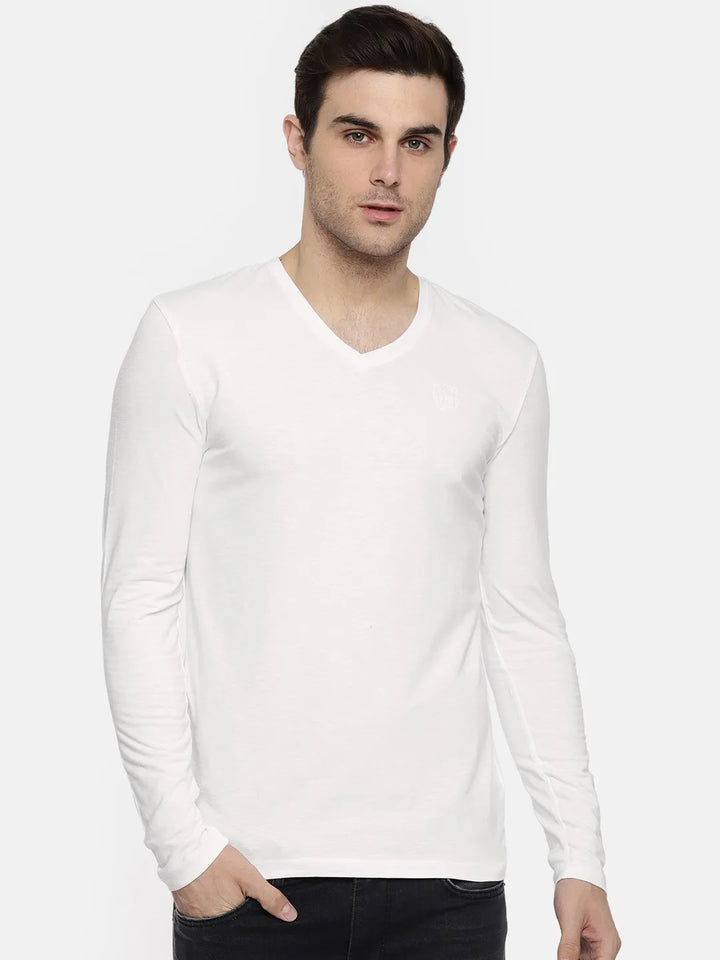 White Regular Fit Men's Long Sleeves T-Shirt by Being Human Clothing