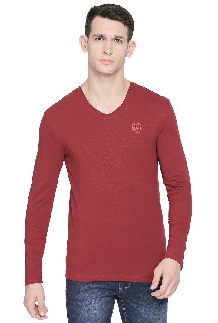 Red Regular Fit Men's Long Sleeves T-Shirt by Being Human Clothing