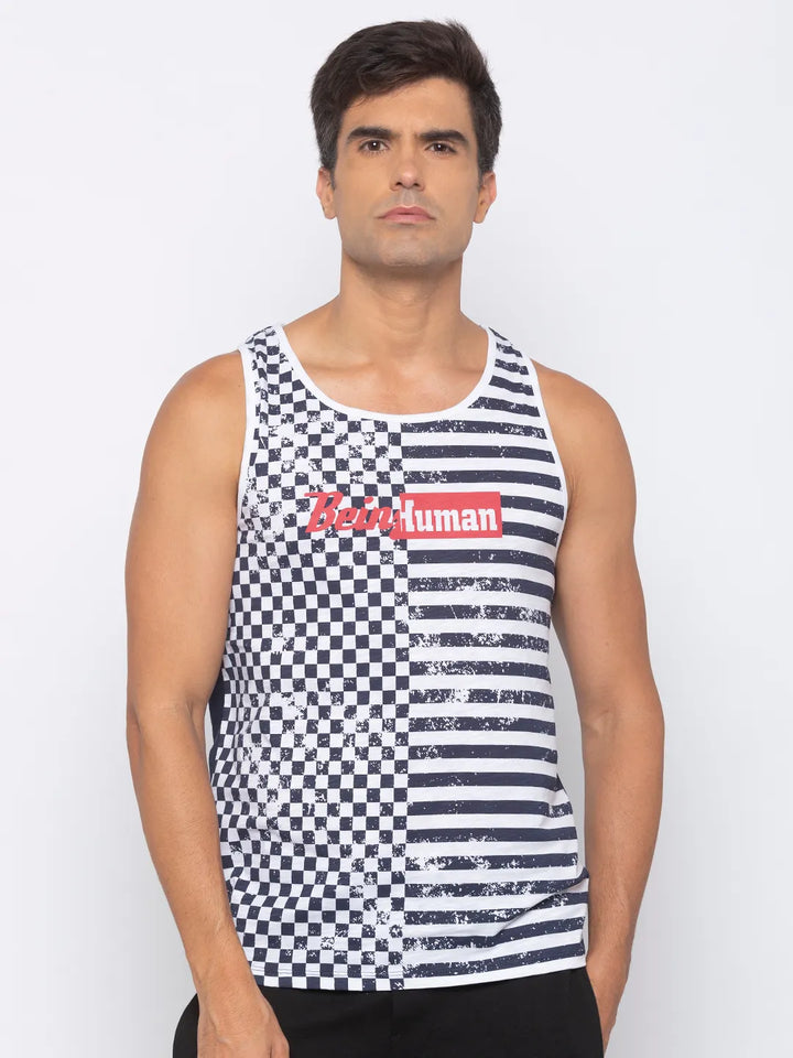 White Regular Fit Men's Sleeveless T-Shirt by Being Human Clothing