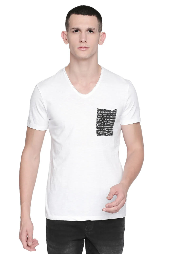 White V Neck Regular Fit Men's T-Shirt by Being Human Clothing