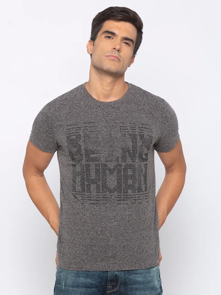 Grey Regular Fit Men's Short Sleeves T-Shirt by Being Human Clothing