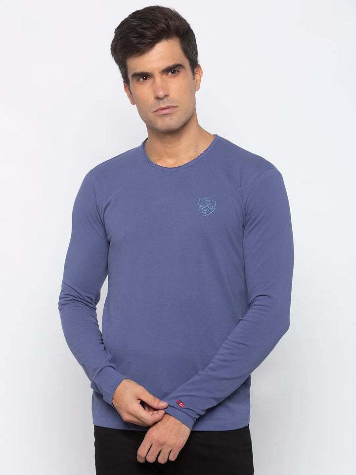 Blue Regular Fit Men's Long Sleeves T-Shirt by Being Human Clothing