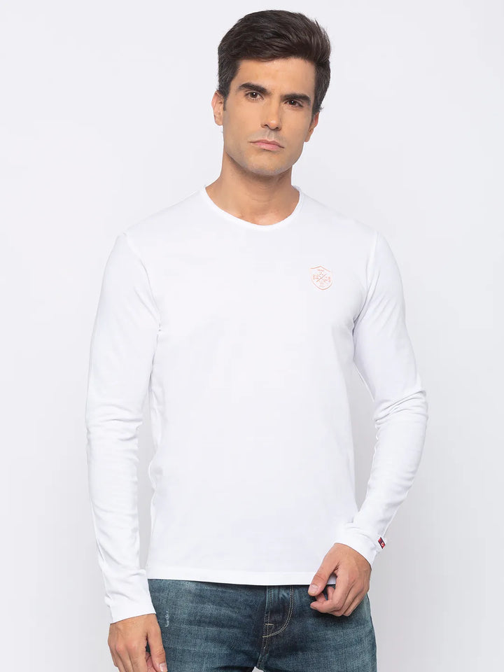 White Regular Fit Men's Long Sleeves T-Shirt by Being Human Clothing
