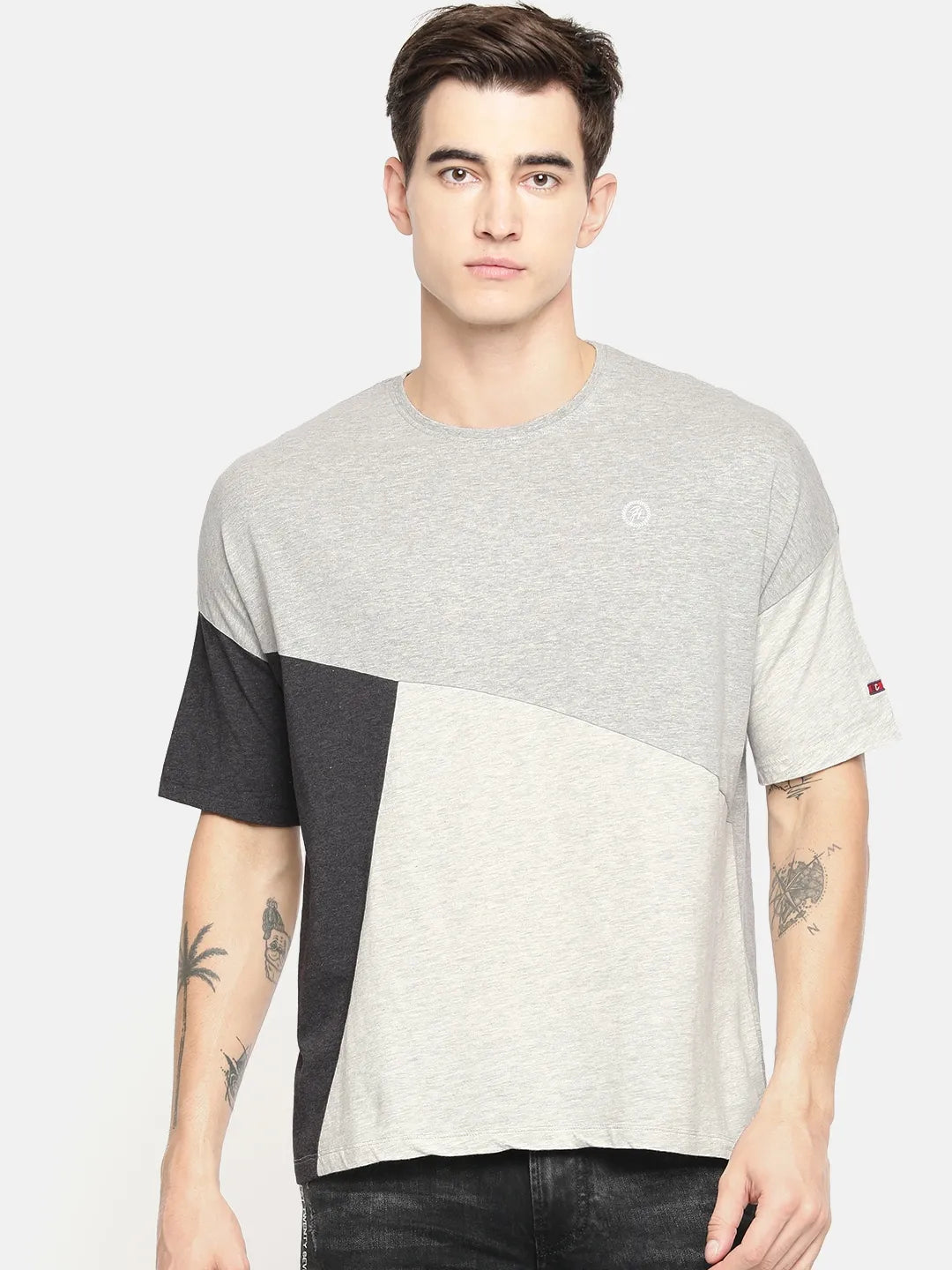 Being Human Clothing Men Regular Fit Crew Neck T-Shirts-Light Grey Melange