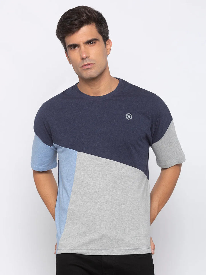 Navy Melange Regular Fit Round Neck Men's T-Shirt by Being Human Clothing