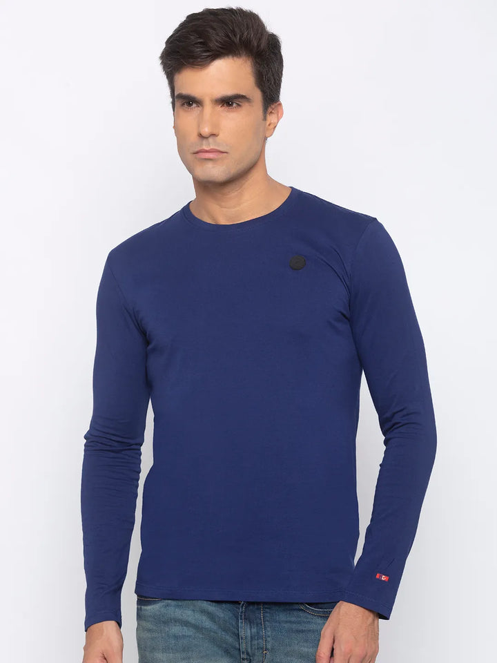 Blue Regular Fit Men's Long Sleeves T-Shirt by Being Human Clothing