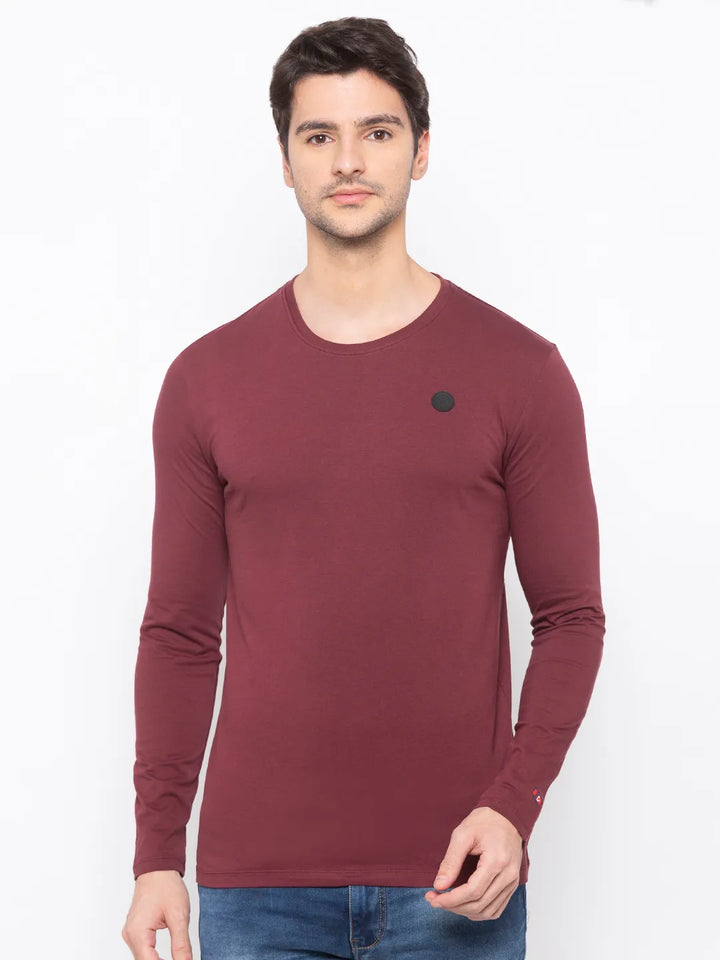 Red Regular Fit Men's Long Sleeves T-Shirt by Being Human Clothing