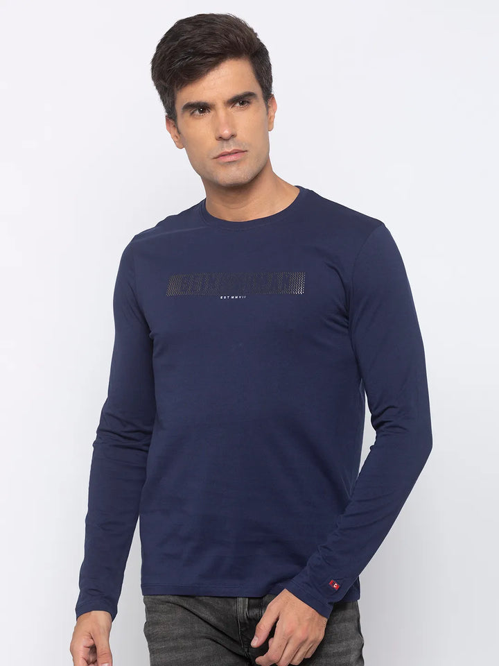 Blue Regular Fit Men's Long Sleeves T-Shirt by Being Human Clothing