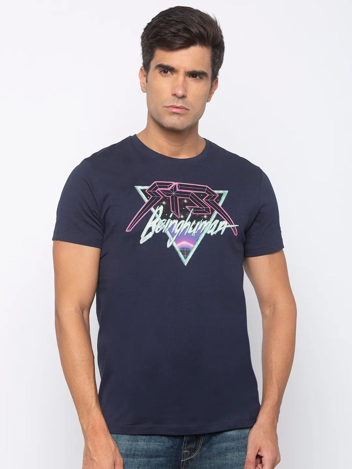 Blue Night Regular Fit Round Neck Men's T-Shirt by Being Human Clothing