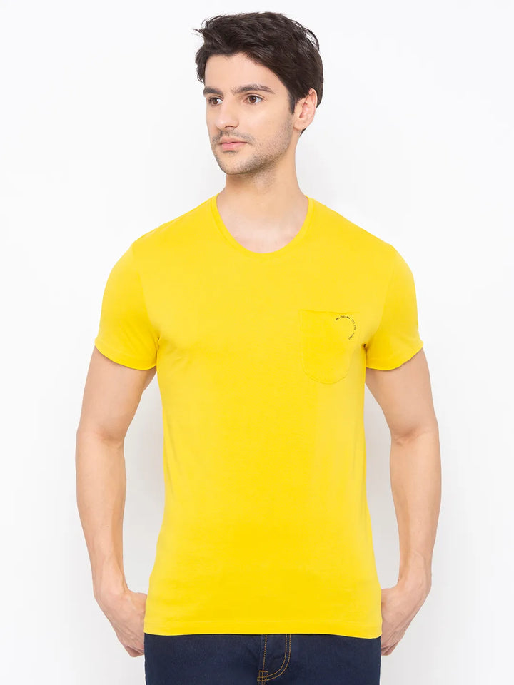 Yellow Regular Fit Men's Solid T-Shirt by Being Human Clothing