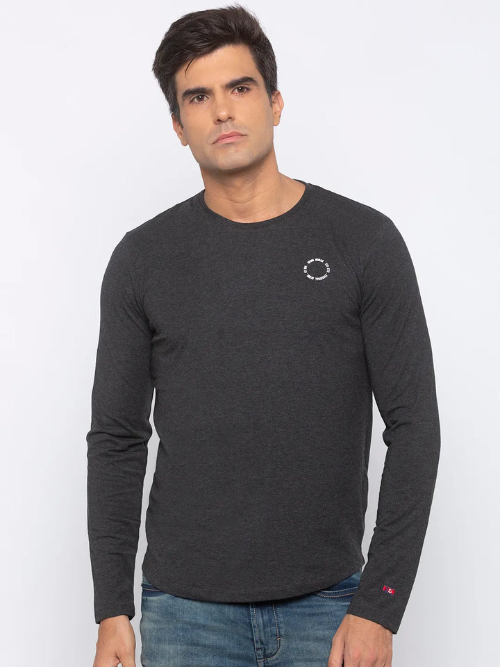 Grey Regular Fit Men's Long Sleeves T-Shirt by Being Human Clothing