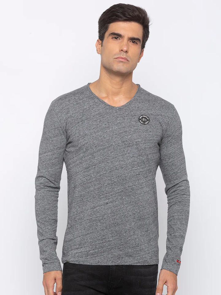 Grey Regular Fit Men's Long Sleeves T-Shirt by Being Human Clothing