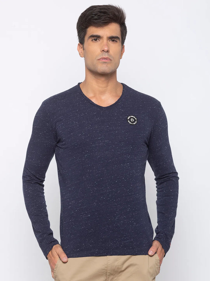 Blue Regular Fit Men's Long Sleeves T-Shirt by Being Human Clothing