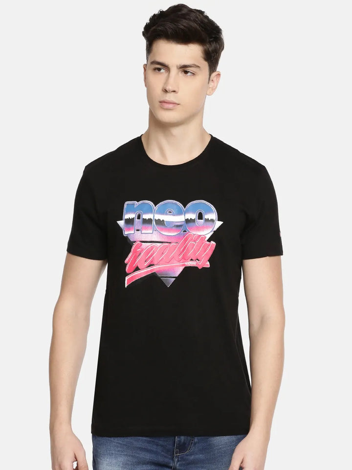 Black Regular Fit Round Neck Men's T-Shirt by Being Human Clothing