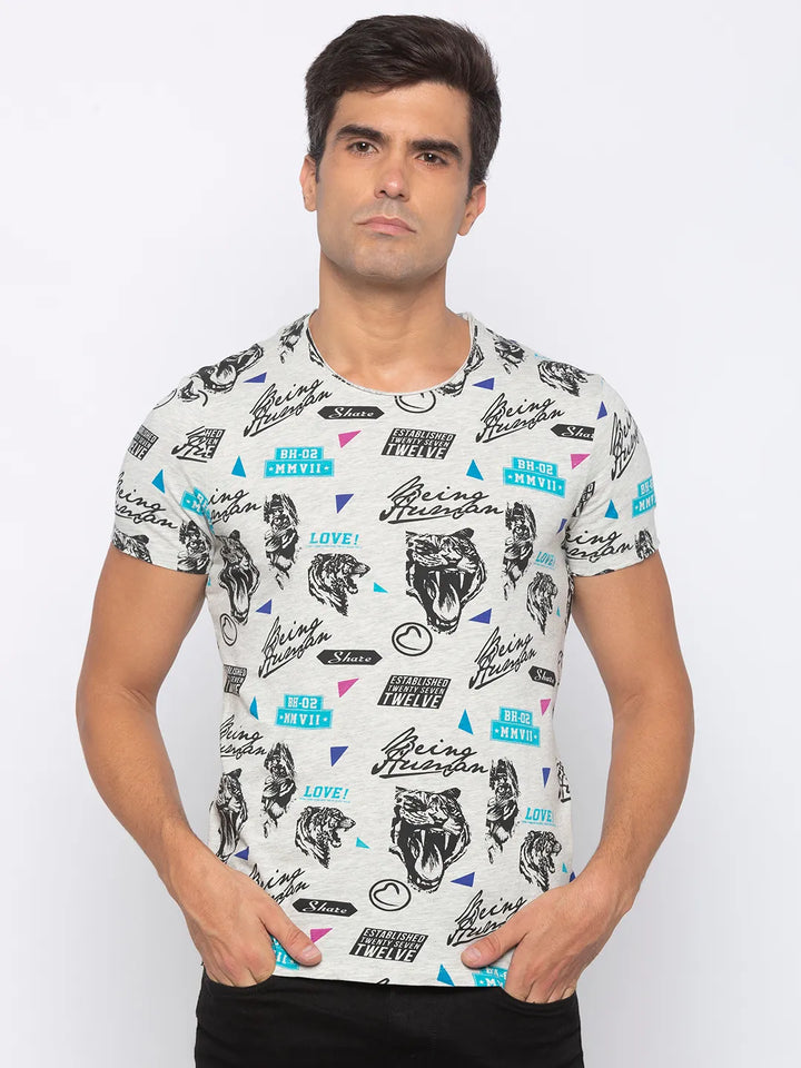 Grey Regular Fit Men's Short Sleeves T-Shirt by Being Human Clothing