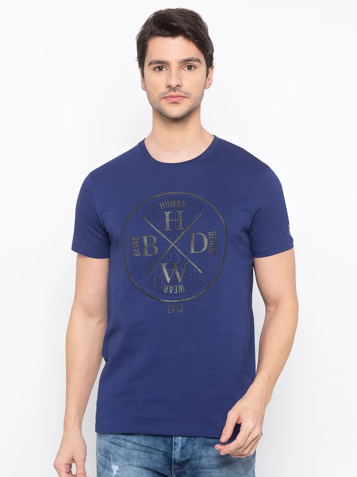 Blue Regular Fit Men's Short Sleeves T-Shirt by Being Human Clothing
