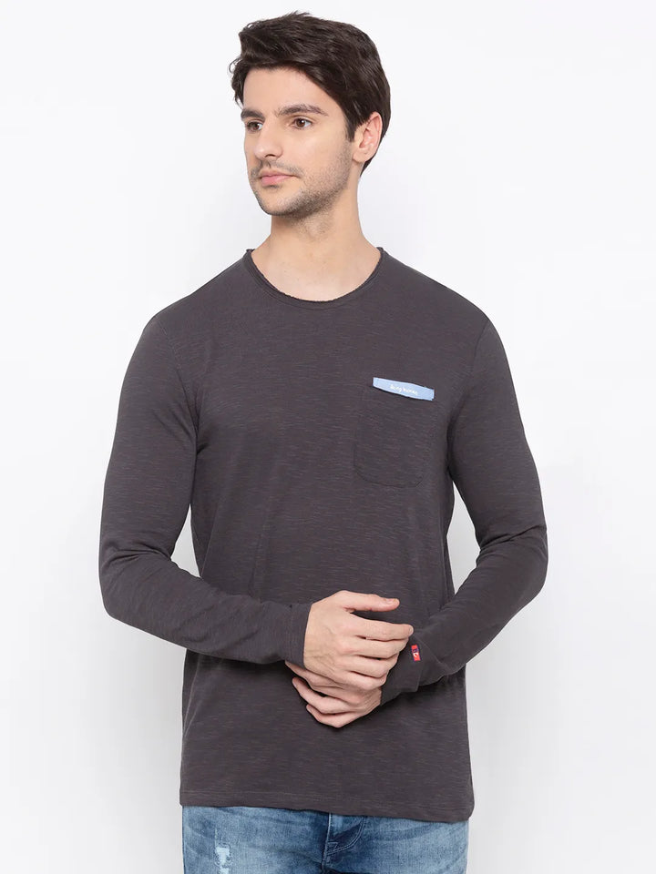 Brown Regular Fit Men's Long Sleeves T-Shirt by Being Human Clothing