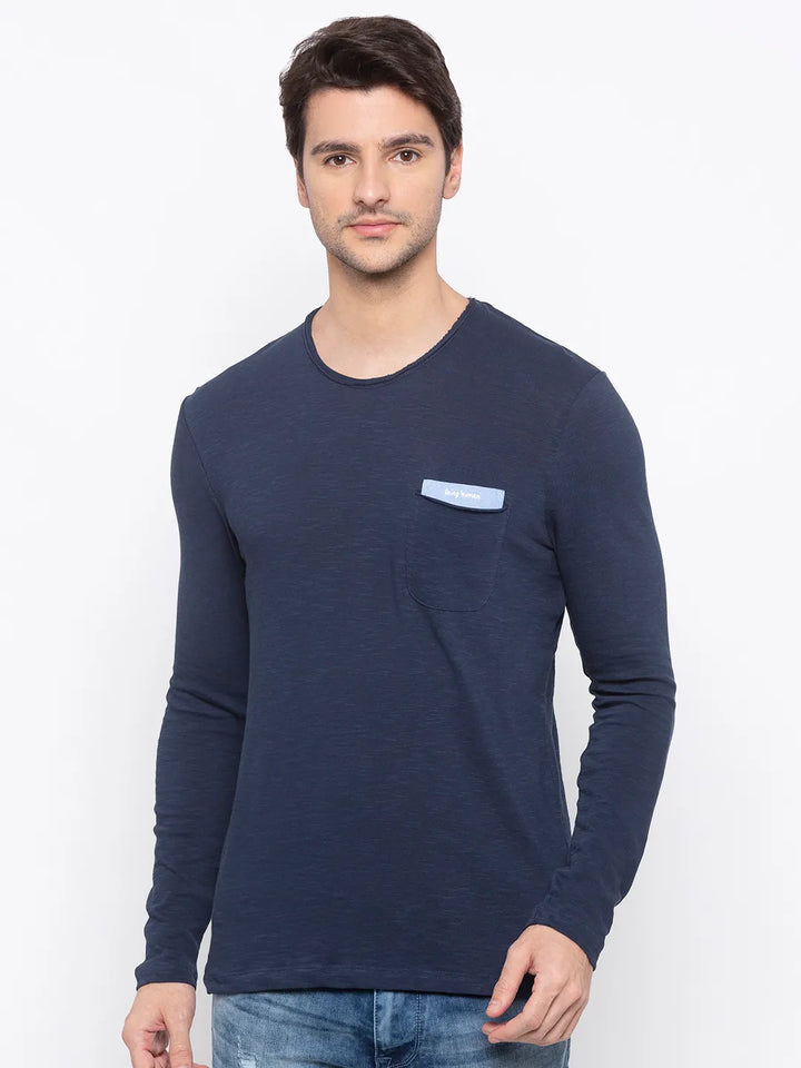 Blue Regular Fit Men's Long Sleeves T-Shirt by Being Human Clothing