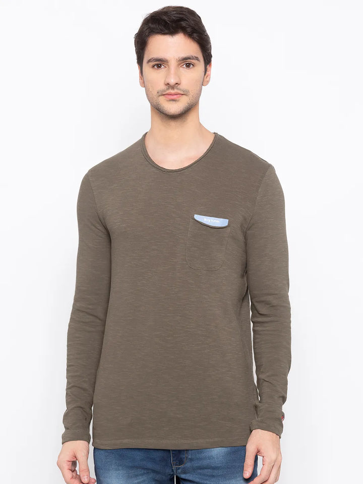 Green Regular Fit Men's Long Sleeves T-Shirt by Being Human Clothing