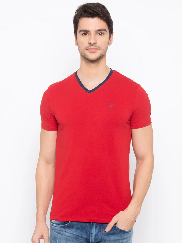 Red Regular Fit Men's Short Sleeves T-Shirt by Being Human Clothing